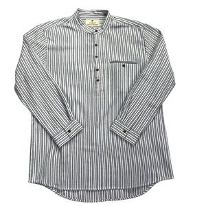 Lee Valley Ireland Mens Grandfather Shirt Blue White Striped Cotton Flannel XL
